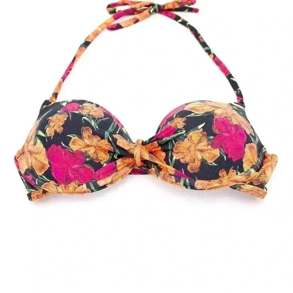 Floral Print Swimsuit Bikini Top Size Medium Halter Neck Swimsuit Boho Chic Swim - Picture 2 of 4